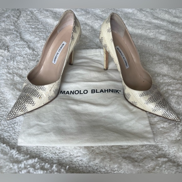 Gorgeous EU 40.5 cream snakeskin Manolos! 100cm heel - Picture 1 of 5